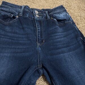 Kancan jeans dark wash high rise double button flare 9/28